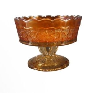 Vintage Dugan Maple Leaf Marigold Carnival Glass Peacock Feather footed bowl